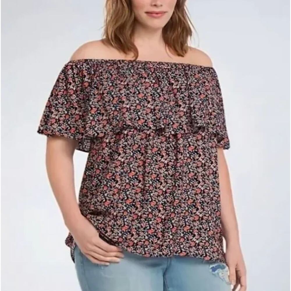 Torrid Women's Dark Floral Off the Shoulder Ruffle Top Size 2X